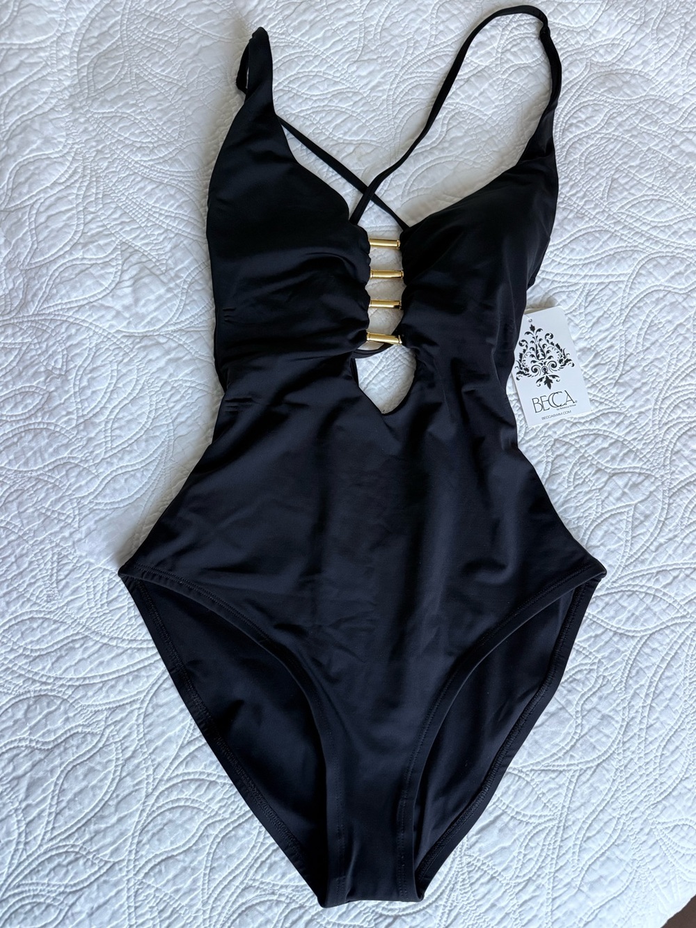 BECCA Black One-Piece Swimsuit with Gold Accent